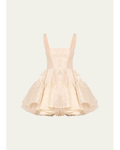 Bronx and Banco Tiara Ruffle Fit-&-Flare Jacquard Mini Dress - Natural