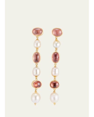 Prounis Jewelry Blush Tourmaline And Golden South Sea Pearl Chime Drop Earrings - Natural