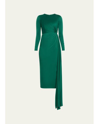 Alex Perry Twisted Satin Crepe Midi Dress With Draped Panel - Green