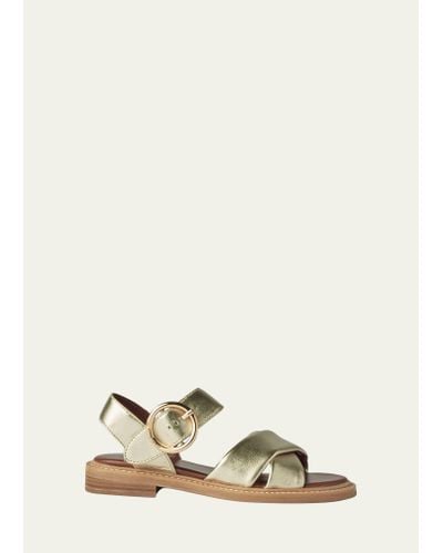 See By Chloé Lyna Metallic Crisscross Ankle-strap Sandals - Natural