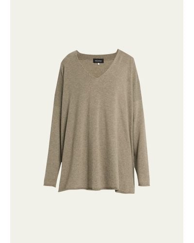 Eskandar Cashmere A-line V-neck Sweater Long - Natural