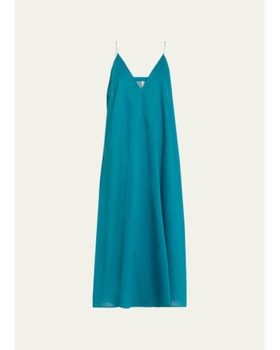 Indress V-neck Poplin Midi Slip Dress - Blue