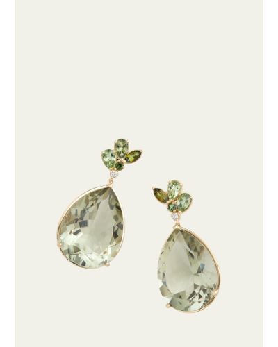 Jamie Wolf 18k Yellow Gold Floral Pear Shaped Earrings With Green Tourmaline - Natural