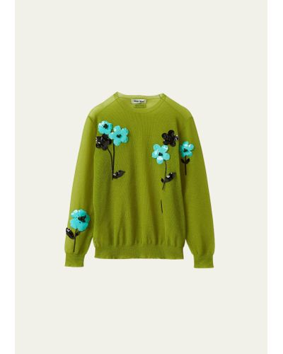Miu Miu Floral-embellished Nylon Oversized Sweater - Green