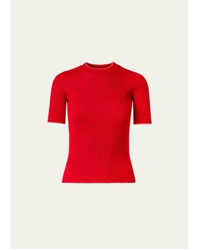 Akris Punto Ribbed Knit Wool Top - Red
