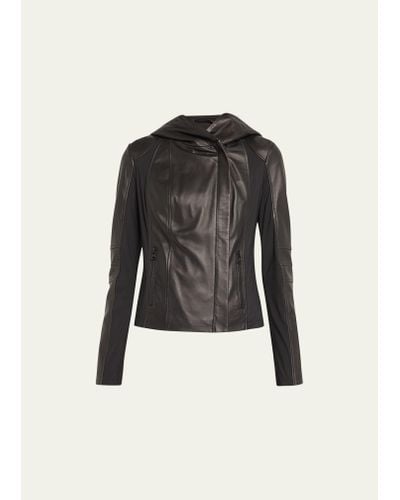 BLANC NOIR Too Shy Hooded Leather Jacket - Black