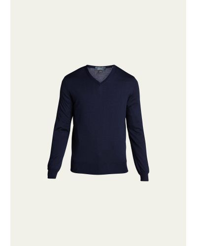 Bergdorf Goodman Solid Cashmere V-neck Sweater - Blue