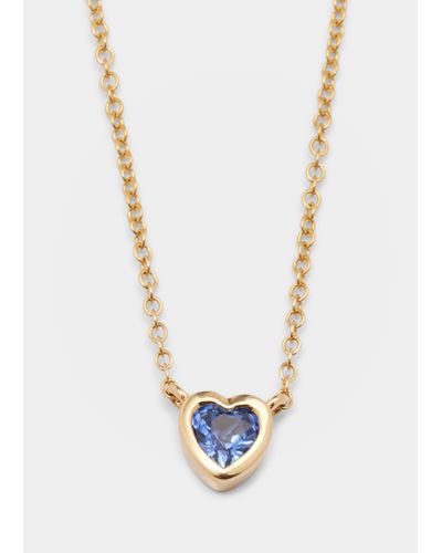 EF Collection 14k Blue Sapphire Heart Necklace - White