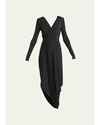 Giorgio Armani V-neck Draped Jersey Maxi Dress - Black