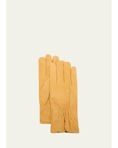 Bergdorf Goodman 980 Lambskin Leather Gloves - Yellow