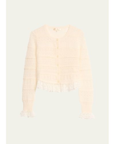 LoveShackFancy Norden Cropped Wool Embroidered Lace Cardigan - Natural
