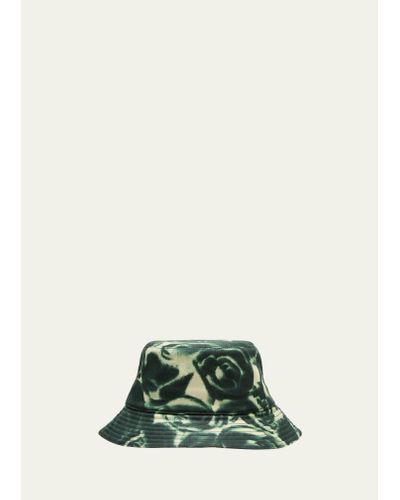 Burberry Rose Print Waxed Cotton Bucket Hat - Green