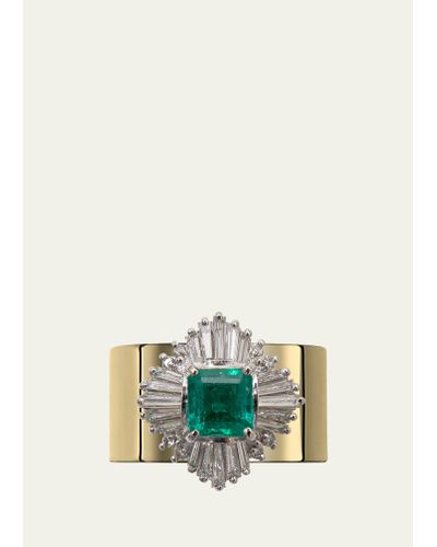 YUTAI 18k Yellow Gold And Platinum Revive Ring With Emerald And Diamonds - Multicolor