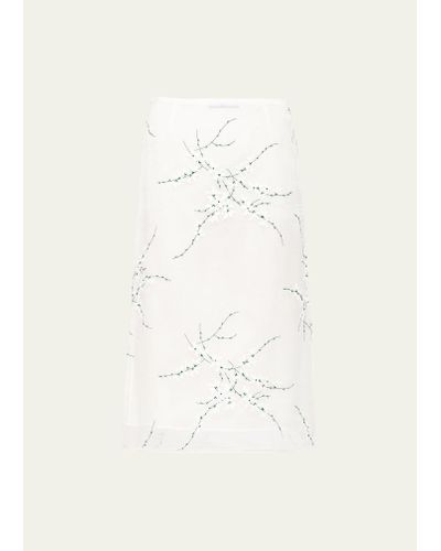 Prada Organza Floral-embroidered Midi Skirt - Natural