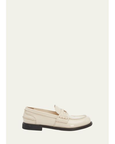 Miu Miu Patent Leather Coin Penny Loafers - Natural