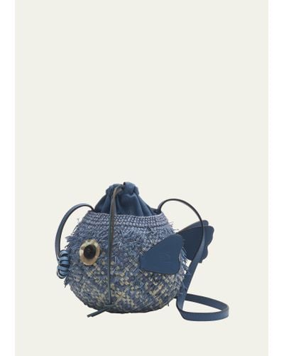 Loewe X Paula's Ibiza Blowfish Pouch Straw Shoulder Bag - Blue