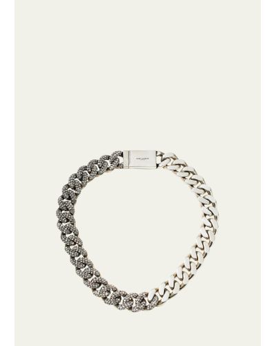 Saint Laurent Rhinestone Thick Curb Chain Necklace - Natural