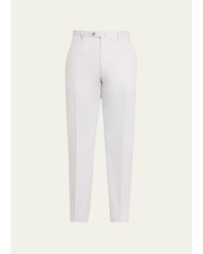 Cesare Attolini Luxe Twill Flat-front Pants - White