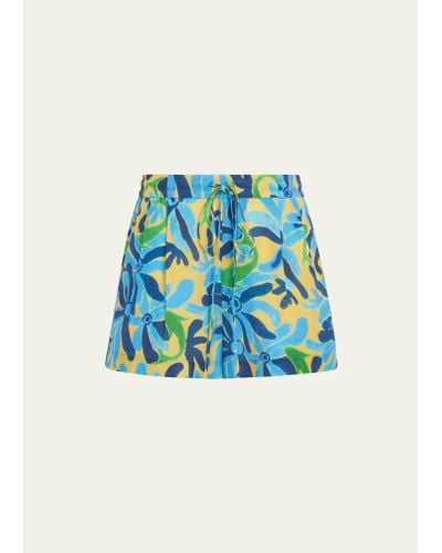 Marni X No Vacancy Inn Floral-print Linen Pull-on Shorts - Blue