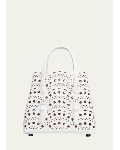 Alaïa Mina 16 Tote Bag In Vienne Wave Perforated Leather - White