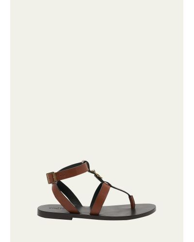 Saint Laurent Hardy Leather Ankle-strap Thong Sandals - Natural