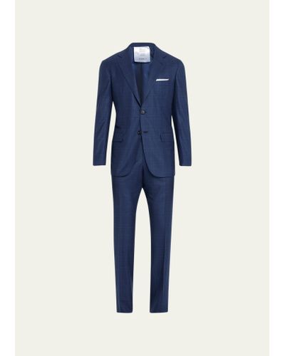 Kiton Wool Check Suit - Blue