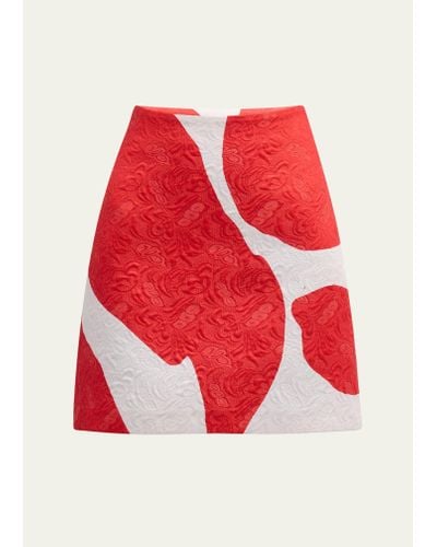 MILLY Grand Foliage Jacquard A-line Mini Skirt - Red