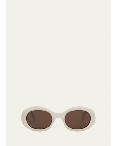 Celine Triomphe Logo Oval Acetate Sunglasses - Natural