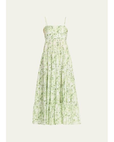 Cinq À Sept Gavin Monochromatic Floral Silk Lace-up Back Midi Dress - Green