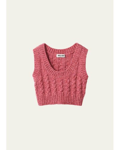 Miu Miu Cable Cropped Sleeveless Cashmere Wool Sweater - Red