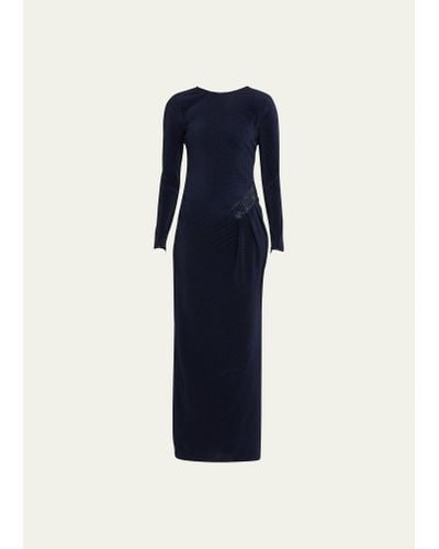 Giorgio Armani Jersey Dress W/ Beaded Hip Detail - Blue