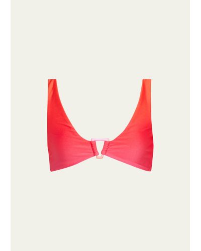 Jonathan Simkhai Raquel Satin Ombre Ring Bikini Top - Red