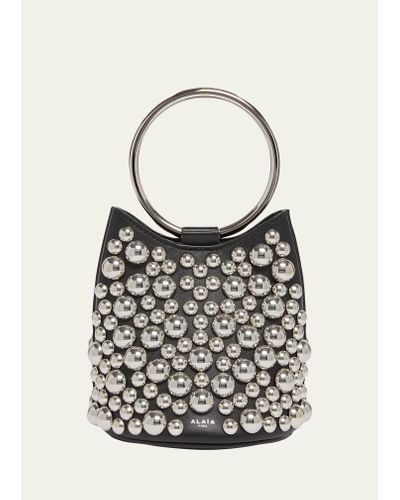 Alaïa Mini Bubble Ring Bucket Bag In Leather - White