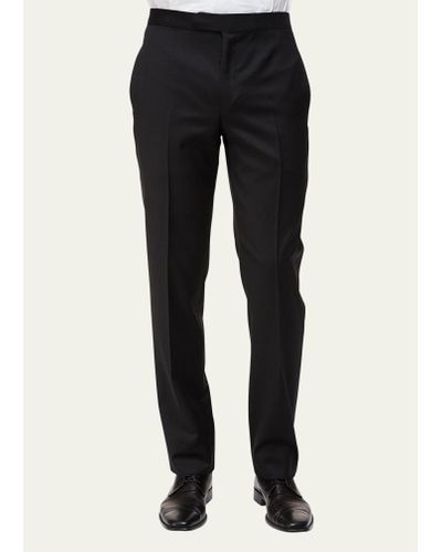 Zegna Satin-taped Formal Wool Pants Black