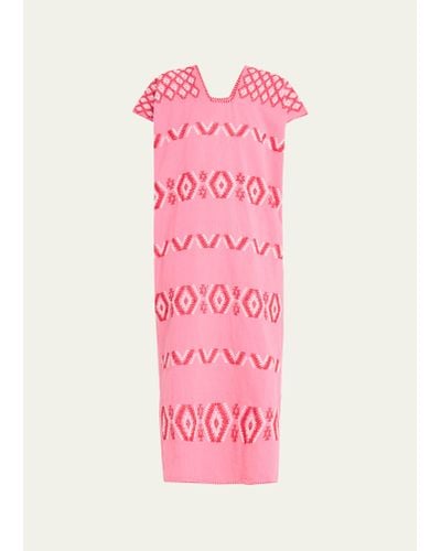 Pippa Holt Single-panel Geometric Embroidered Midi Kaftan - Pink