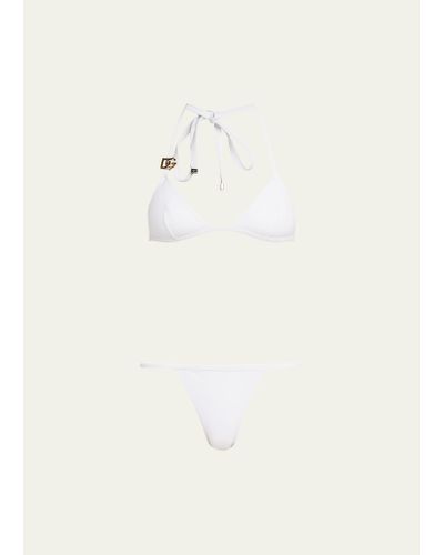 Dolce & Gabbana Two-piece Triangle Bikini Set W/ Dg Logo - Natural