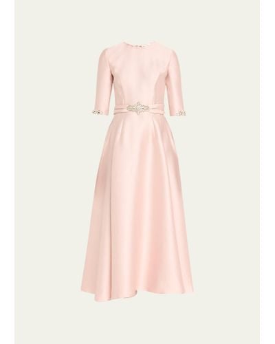 Reem Acra Crystal Trim Mikado Tea Length Dress - Pink
