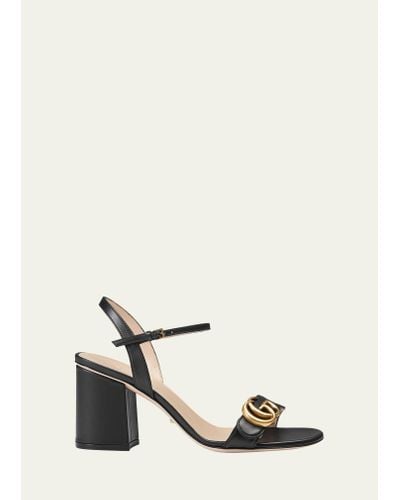 Gucci Marmont Leather GG Block-heel Sandals - Natural
