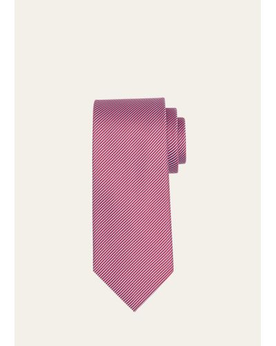 Charvet Stripe Satin Tie - Pink