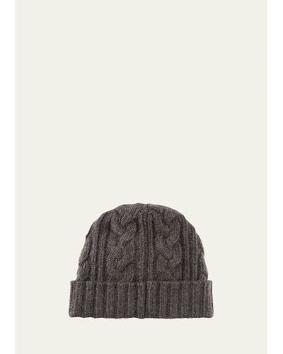 Bergdorf Goodman Cable-knit Cuffed Cashmere Beanie Hat - Multicolor