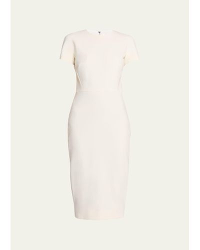 Victoria Beckham T-shirt Fitted Midi Dress With Back Zipper - Natural