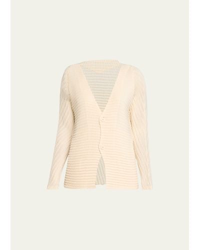 Issey Miyake Wool Like Pleats V-neck Cardigan - Natural