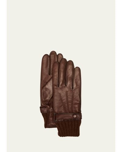 Agnelle Darius Cashmere-lined Leather Gloves - Brown