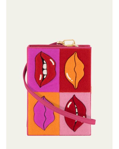 Olympia Le-Tan Lips Georgia Perry Book Clutch Bag W/ Strap - Pink