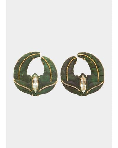 Silvia Furmanovich Carved Wood Earrings With Diamonds And Prasiolite - Green