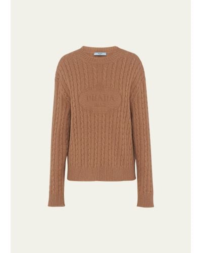 Prada Embossed Logo Cable Cashmere Sweater - Natural