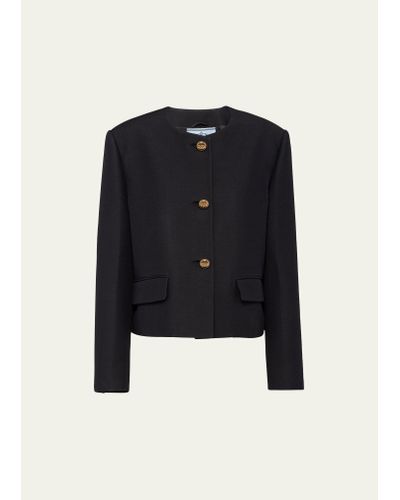 Prada Round-neck Wool-silk Jacket - Black