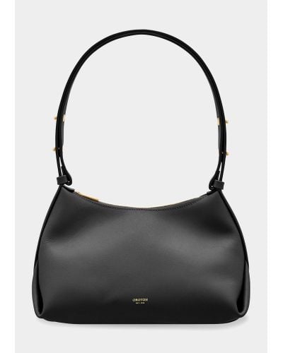 Oroton Haven Zip Leather Shoulder Bag - Black