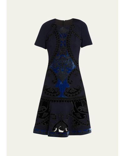 Kobi Halperin Blaine Velvet Embroidered Short-sleeve Dress - Blue
