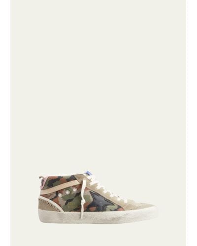 Golden Goose Mid Star Camo Wing-tip Sneakers - Natural